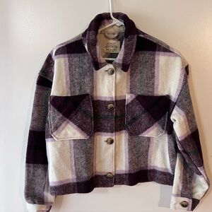 Ashley Outerwear Purple Plaid Cropped Jacket
